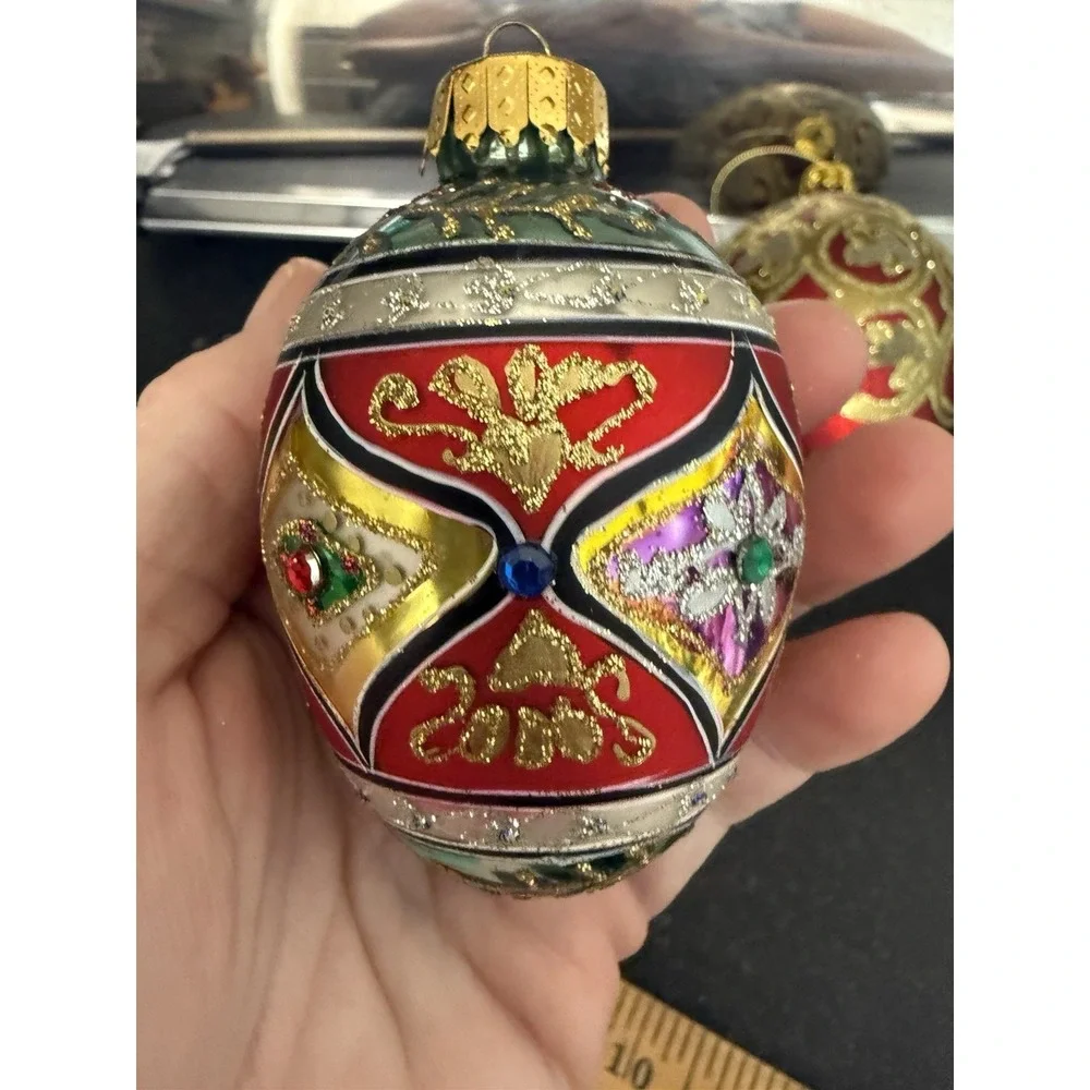 Dept 56 Christmas Ornament Blown Glass VTG Glitter Sequins Paint